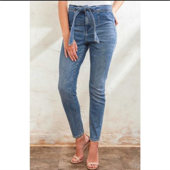 BLANKNYC The Great Jones High Rise Tie Waist Skinny Blue Denim Jean Size 26 - Picture 1 of 12